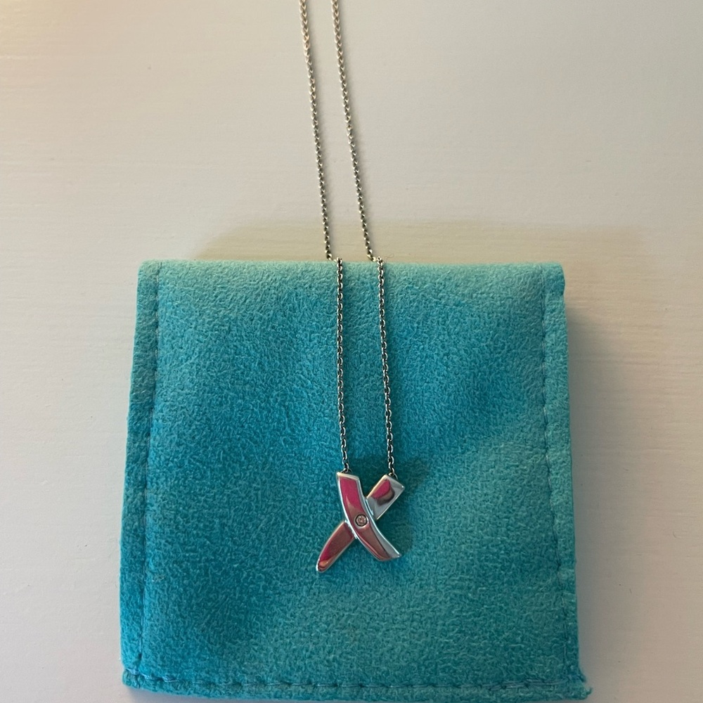 Tiffany X diamond and silver necklace